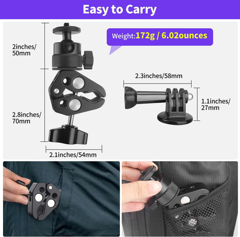 Super Clamp Camera Mount with 360° Ball Head, 1/4" 3/8" Thread, Action Camera Mount, Motorcycle/Bike/Bicycle/Desk/Tripod Pole Mount for Monitor Li...