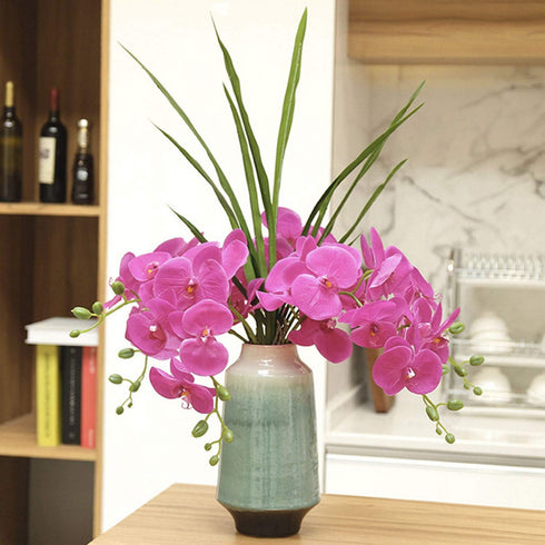 FagusHome 31" Artificial Silk Phalaenopsis Flowers 3 Pcs with 2 bundles Leaves Artificial Orchid Flowers Stem Plants in Purple Fake Butterfly Phal...