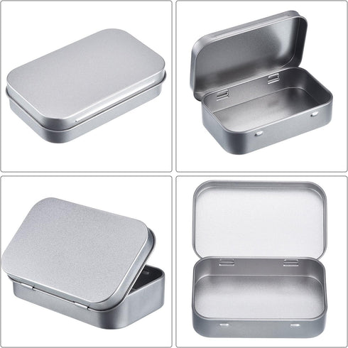 3 Pack 3.75 by 2.45 by 0.8 Inch Silver Metal Rectangular Empty Hinged Tins Box Containers with Lids Mini Portable Box Small Storage Kit, Home Orga...