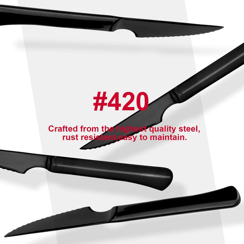 black steak knives Ultra-Sharp Cutlery Set,Dinner Knives 6-Piece Stainless Steel kitchen Serrated Best chef Knife....