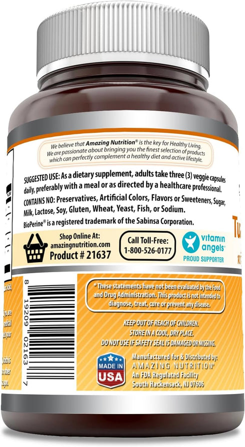 Amazing Formulas Turmeric Curcumin & Ginger with BioPerine 2250 mg Per Serving Veggie Capsules | Non-GMO | Gluten Free | Made in USA | Ideal for V...
