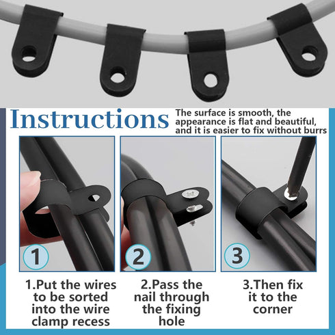 Glarks 120Pcs 1/4 Inch Black Nylon Screw Mounting R-Type Cable Clip Wire Clamp with 120Pcs Screws for Wire, Cable, Conduit and Cable Conduit Kit (...
