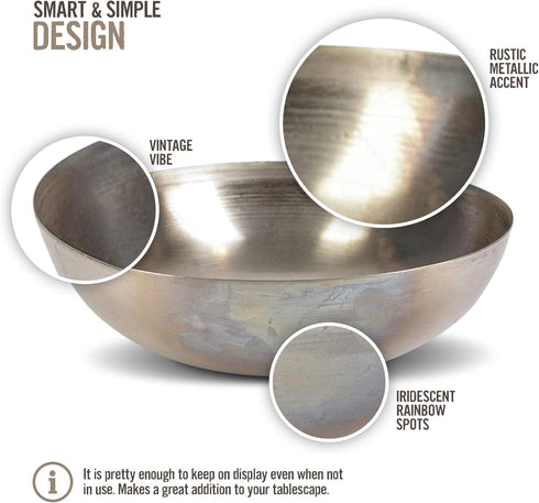 Serene Spaces Living Rustic Iron Bowl: Sturdy Oil Slick Iron with Iridescent Rainbow Spots, Vintage Accent for Home, Office, Single...