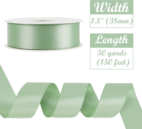 HUIHUANG 1-1/2 inch Double Face Satin Ribbon, Polyester Satin Sage Green Ribbon 50 Yards/Roll for Gift Wrapping Bows Making Floral Bouquet Wedding...