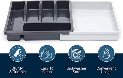 RoyalHouse Premium Cutlery Drawer Organizer, Expandable Utensil Holder And Organizer, 6-Compartments, Compact BPA-Free Plastic Storage for Spoons ...