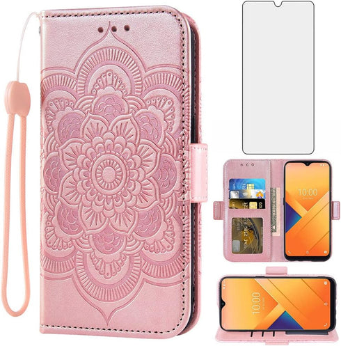 Asuwish Phone Case for Wiko Voix U616AT Wallet Cover with Tempered Glass Screen Protector and Leather Flip Credit Card Holder Stand Flower Folio P...