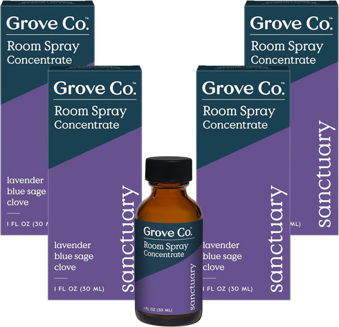 Grove Co. Air Freshener Concentrate (4 x 1 fl oz) Liquid Room Spray Refills, SANCTUARY Room Fragrance - 100% Natural Lavender, Blue Sage and Clove...