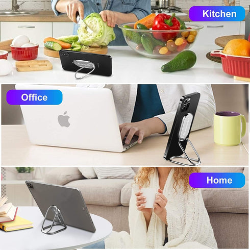 Foldable Cell Phone Stand for Desk, Adjustable Cellphone Ring Holder Finger Kickstand for Office Desktop & Magnetic Car Mount, Rotatable Multi-Ang...