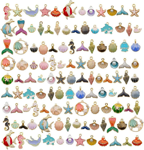 WOCRAFT 120pc Assorted Enamel Bracelet Marine Life Sea Ocean Charms for Jewelry Making Crafts DIY Necklace Bracelet Keychain Crafting Charms Kit (...