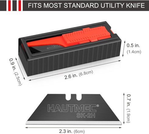 HAUTMEC 20-Pack Utility Knife Blades with a Safety Dispenser, Standard Replacement Blades for Heavy Duty Utility Knives and Box Cutters, Sharper S...