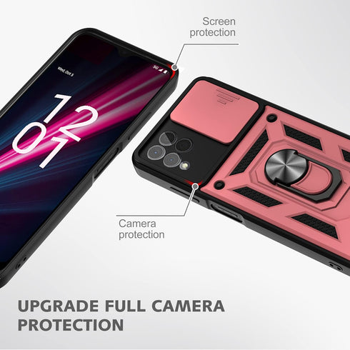 for T-Mobile REVVL 6 Pro 5G Case, T-Mobile REVVL 6X Pro Case with Slide Camera Cover and 2pcs HD Screen Protector, 360° Rotation Ring Kickstand [M...