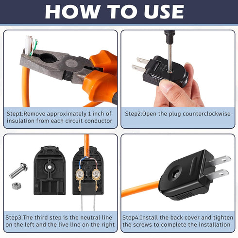 15 Pcs Extension Cord Replacement Plug 2 Prong 125V 15A Male Power Plug Rotatable Electric Plugs Lamp Plug for Small Appliances Power Strips DIY C...