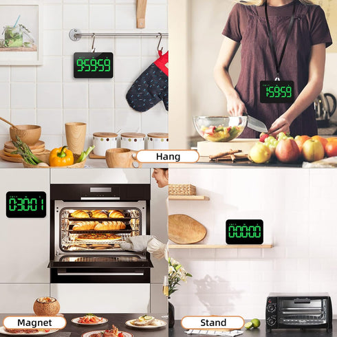 Rechargeable Digital Kitchen Timer for Cooking, Magnetic Timers with Countdown/up, Kids Timer with 5”LED Display 3 Brightness 4 Volume Adjustable ...