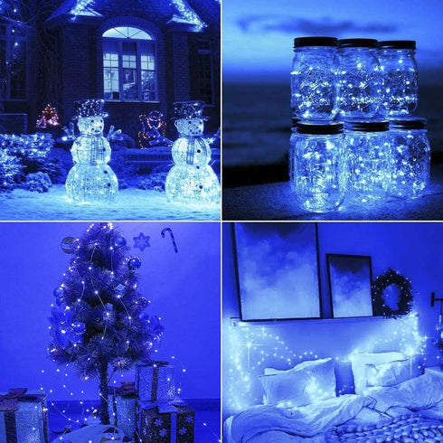 Solar String Lights, 2PACK 33ft 100 LED Blue Copper Wire Lights, Waterproof Fairy Decoration Starry String Lights - 8 Modes, Indoor/Outdoor for Ga...