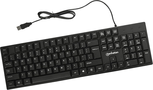 Manhattan Wired Computer Keyboard – Basic Black Keyboard - with 4.5ft USB-A Cable, 104-keys, Foldable Stands - Compatible for Windows, PC, Laptop ...