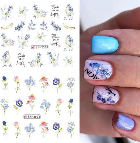 12 Sheets Flower Nail Stickers Decals Spring Summer Nail Art Stickers Floral Butterfly Dragonfly Water Transfer Nail Decals Colorful Nail Art Supp...