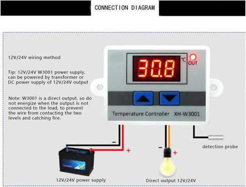 Oumefar Temperature Controller, XH-W3001 DC 110V-220V 1500W 10A Digital Temperature Controller Thermostat Switch with Waterproof Sensor Probe Elec...