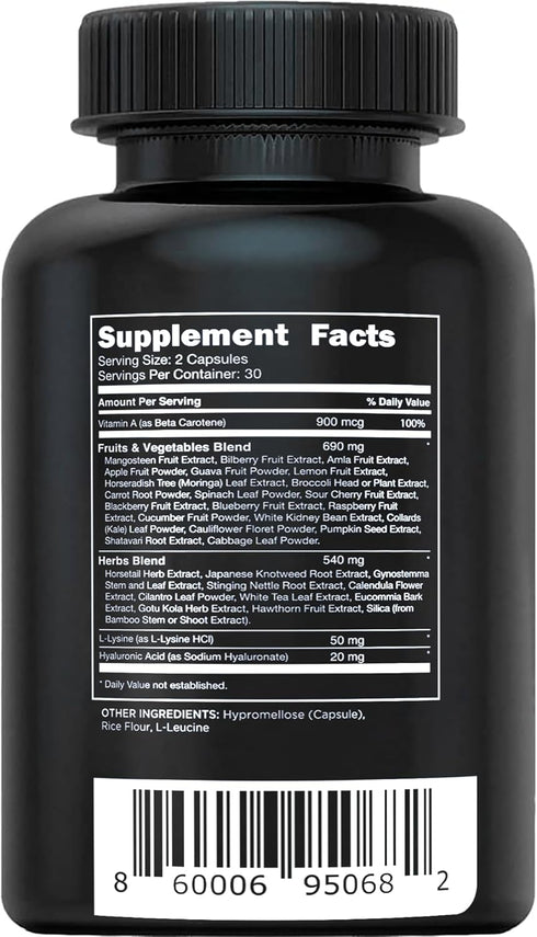 Vital Vitamins Vegan Collagen Booster - Plant Collagen Supplements - Supports Hair, Skin, Nails & Joints - with Hyaluronic Acid - 60 Capsules...