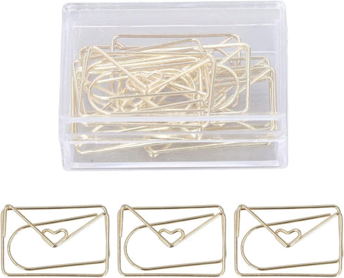 100pcs Golden Cute Small Paperclips, Crown Envelope Shape Paperclips Small Paper Clips for Office School Wedding Party Invitation Valentine Decora...