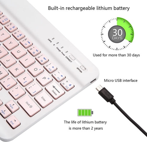Ultra-Slim Bluetooth Keyboard Portable Mini Wireless Keyboard Rechargeable for Apple iPad iPhone Samsung Tablet Phone Smartphone iOS Android Windo...
