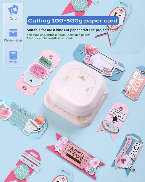 Hole Puncher and Corner Cutter, 4 in 1 with One Oval & Fish Eye Hole, Dovetail & Bevelled Angle Paper Hole Punch for Kids Paper Crafts, Scrapbooki...