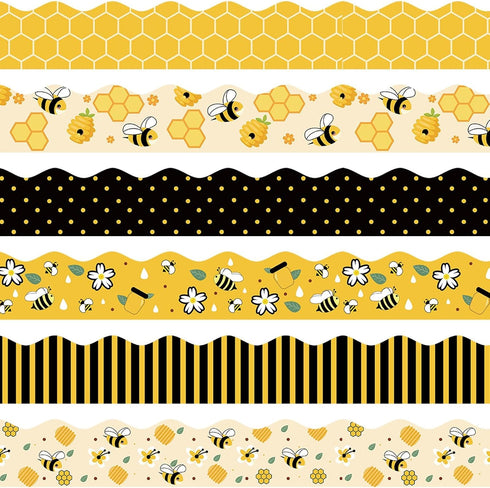 84ft Bee Bulletin Board Borders Bee Classroom Decorations, Cartoon Bee Honeycomb Yellow Black Scalloped Border Trim for Teacher Back to School Sup...