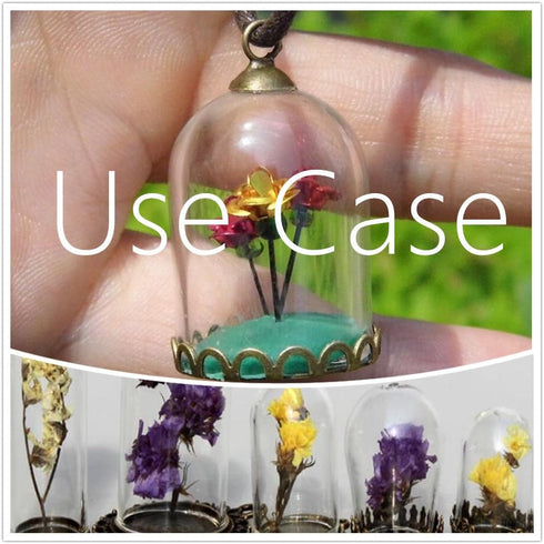 10 Pieces Glass Dome with Wooden Base Glass Vial Pendant with Wood Hollow Glass Cabochons Charms (38x25mm Red Coffee)...
