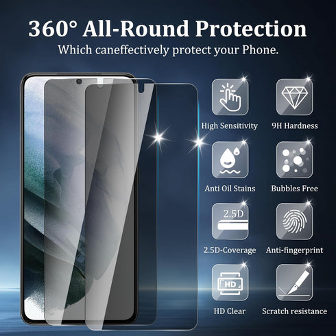 [4 Pack 2 Pack Privacy Screen Protector for Samsung Galaxy S21 5G with 2 Pack Camera Lens Protector, 9H Hardness Anti Spy Tempered Glass Screen Pr...