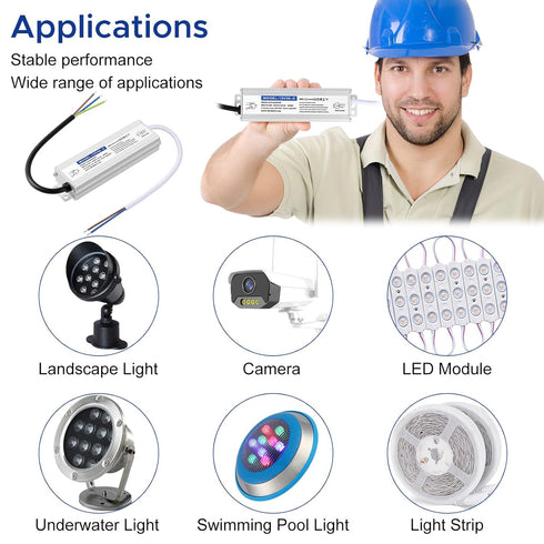 Waterproof IP67 LED Driver Power Supply 12V 36W 3A, 110V AC to 12V DC Converter, Ideal for Indoor and Outdoor, Marine, and Industrial LED Lighting...