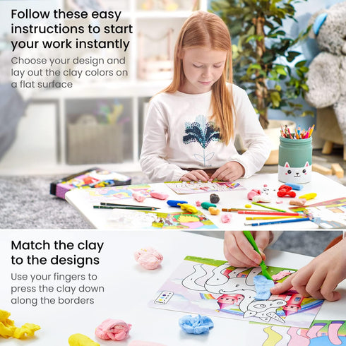 Arteza Kids Air-Dry Clay, 36 Bars, Magical Creatures Modeling Clay-by-Numbers Kit, 7 Magical Cards, 14 Googly Eyes, Craft Supplies for Learning Ce...