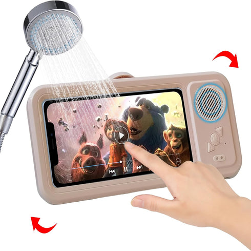 Shower Phone Holder with Wireless Bluetooth Speaker - Waterproof 480 Rotation Viewable Shower Phone Stand Case Mount Speakers for Bathroom Wall Mi...