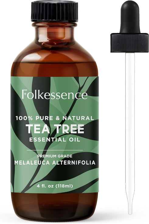 Folkulture Tea Tree Oil for Skin - 4 Fl Oz - 100% Pure, Natural and Undiluted Tea Tree Essential Oil, Premium Grade with Glass Dropper, Organic Oi...