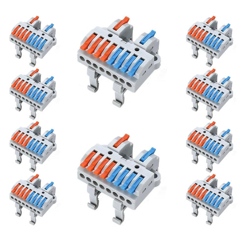 10 Pcs DIN Rail Terminal Blocks?28-12AWG Quick Wiring Cable Connector DIY Push-in Conductor Wire Connectors (2 in 8 Out)...