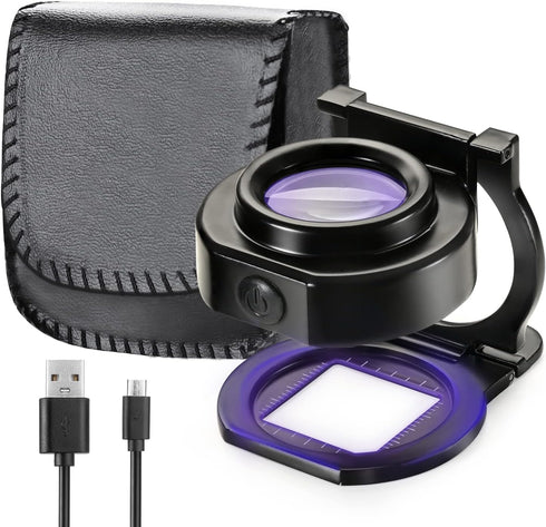 25X Loupe Magnifier with 6 Light, USB Rechargeable Three-Folding Desktop Portable Metal Eye Loupe Scale Sewing Magnifing Glass for Textile Optical...