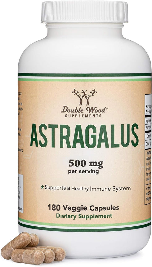 Double Wood Supplements Immune Boosting Astragalus 500mg 180 Capsules - Rich in Flavonoids and Polysaccharides - Non-GMO, Gluten Free, Third Party...