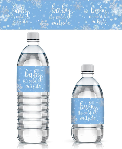 Blue Little Snowflake Winter Baby Shower Water Bottle Labels, Baby It's Cold Outside Shower - 24 Stickers...