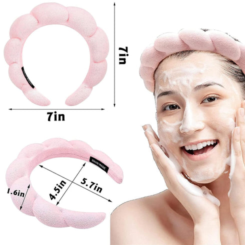 Spa Headband for Women Girls Makeup Headband Sponge Terry Towel Cloth Fabric Headband for Washing Face,Skincare,Shower Hair Accessory (2 Pack - Pi...