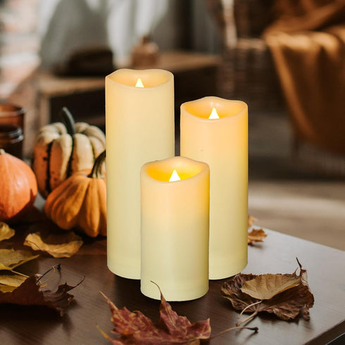 4 Pack Outdoor Flameless Pillar Candles with Remote and Timer Battery Operated Waterproof Electric LED Candle Set for Home Décor Halloween Party W...