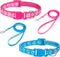 2 Packs Dog Collar and Leash Set, Puppy Collar and Lead Set Quick Release Buckle Adjustable Paw Print Puppy Collar Soft Nylon Pet Collar for Puppy...