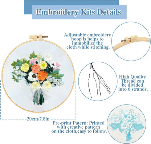 LOMOHOO 4 Sets Flower Embroidery Kit for Beginners, Needlepoint Stamped Cross Stitch Starter Kits, Stitch Learning DIY Kit with Cut Flower Pattern...