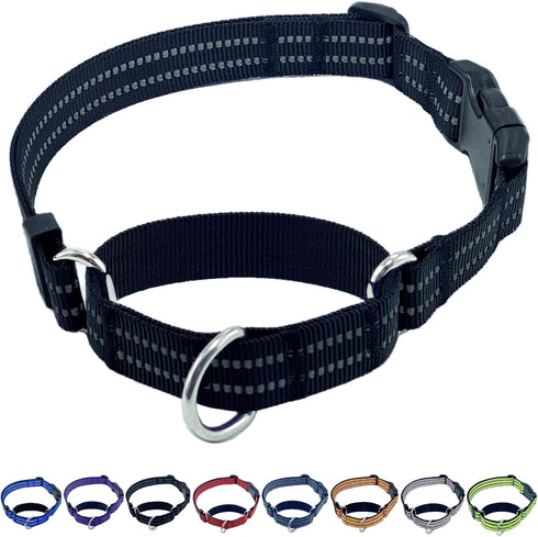 Martingale Dog Collars with Quick Release Buckle, Heavy Duty Nylon Reflective Dog Collar, NO Pull Walking Training Collar for Large, Medium, Small...