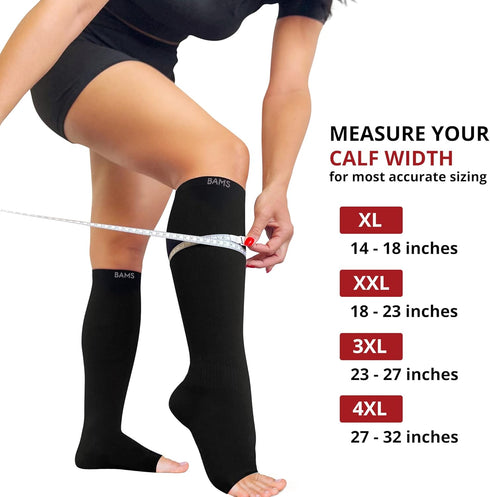 BAMS Plus Size Open Toe Compression Socks Wide Calf – Viscose from Bamboo Graduated (Toeless Black, XX-Large)...