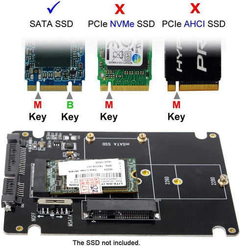 Cablecc Combo M.2 NGFF B-Key & mSATA SSD to SATA 3.0 Adapter Converter Case Enclosure with Switch...