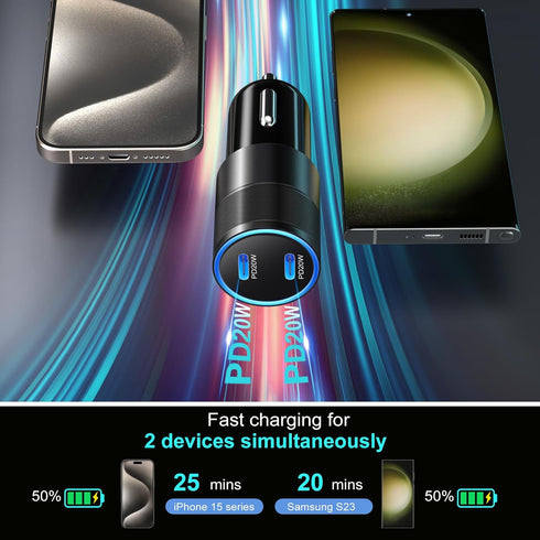 USB C Car Charger 40W, Bangfun Dual Port 12V Car Charger USB-C Cigarette Lighter Adapter Plug PD 3.0 Fast Charging Type C Car Phone Charger for iP...