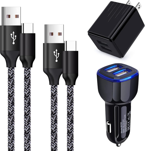 Fast Charger Type C Charging Block USB Wall Plug Android Phone Fast Car Charger Adapter C Type Charging Cable 3FT 6FT for Samsung Galaxy S24 S23 S...