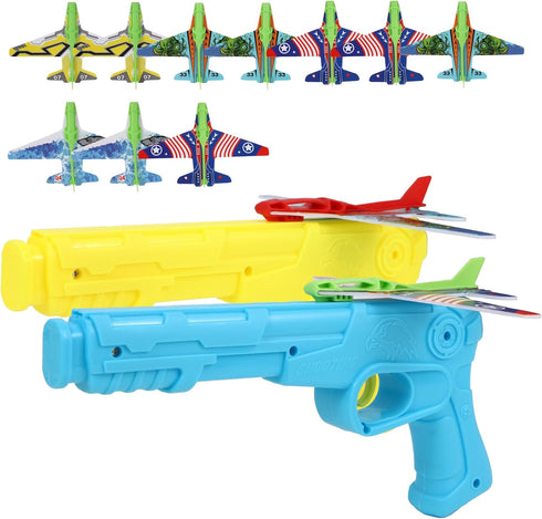 12 Pack Airplane Launcher Toys for Kids, 2 Launchers and 10 Foam Glider, Indoor Outdoor Flying Toys for Boys Girls 4-8 Years Old, Plane Party Favo...
