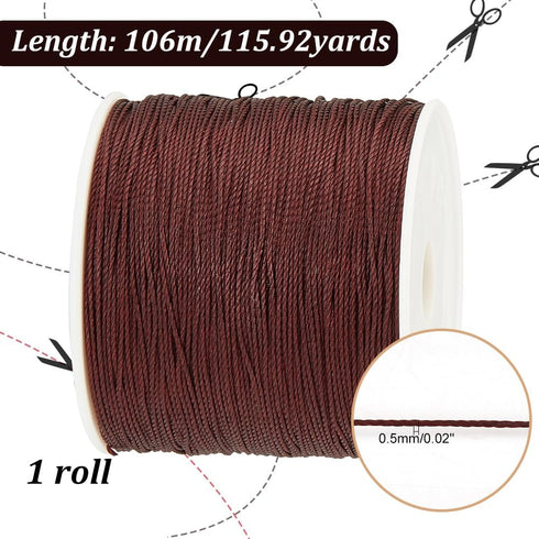 PH PandaHall 1 Roll 0.5mm Round Waxed Polyester Cord Thread Beading String 116 Yards per Roll Spool for Jewelry Making and Macrame Supplies Brown...