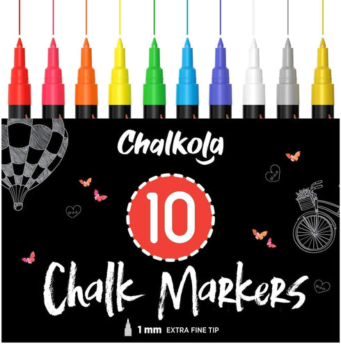 Extra Fine Tip Liquid Chalk Markers (10 Pack) with Gold & Silver - Erasable Dry Erase Marker Pens for Blackboard, Windows, Chalkboard Signs, Bistr...