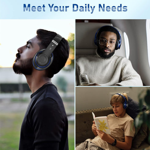 Bluetooth Headphones Over Ear, 6S Foldable Wireless Headphones with 6 EQ Modes, 40 Hours Playtime HiFi Stereo Headset with Mic, Soft Ear Pads, TF/...