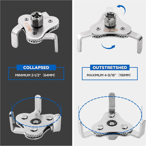 Oil Filter Removal Tool, Universal Oil Filter Wrench, Oil Filter Removal Tool Adjustable 2-1/2 to 4 inch & 3 to 5-1/2 inch, 1/2" Drive, Oil Filter...